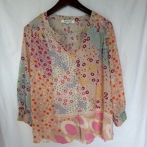 ROSE + OLIVE Pink Red Blue Loose Fitting Boho Hippie Top SZ M